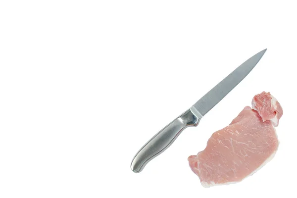 Нож Рубленая Свиная Вырезка Изолированы Белом Фоне — стоковое фото