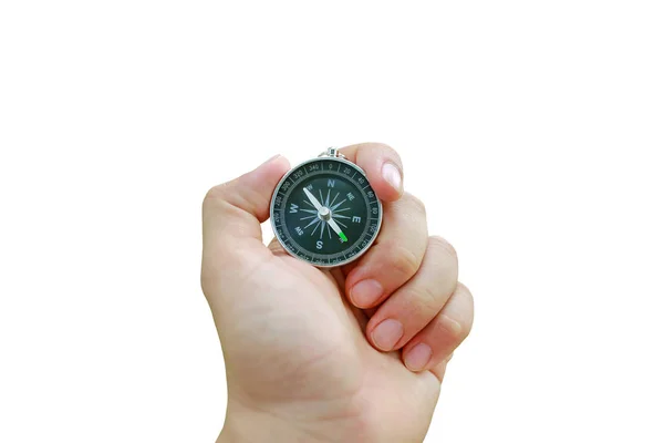 Kompass Handen Isolerad Vit Bakgrund — Stockfoto