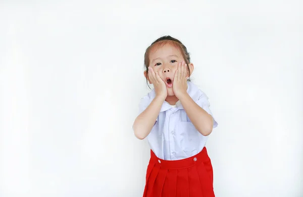 Ritratto Bambino Asiatico Uniforme Scolastica Isolato Sfondo Bianco — Foto Stock