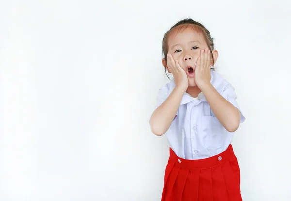Porträt Eines Asiatischen Kindes Schuluniform Isoliert Auf Weißem Hintergrund — Stockfoto