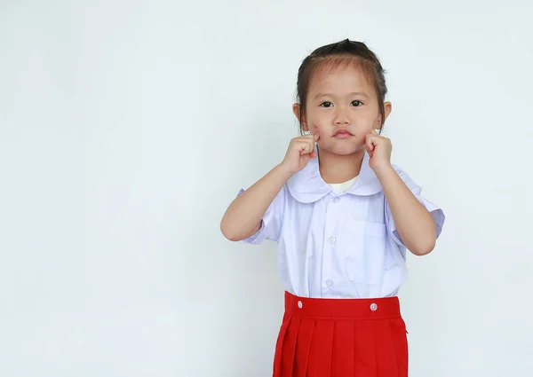 Porträt Eines Asiatischen Kindes Schuluniform Isoliert Auf Weißem Hintergrund — Stockfoto