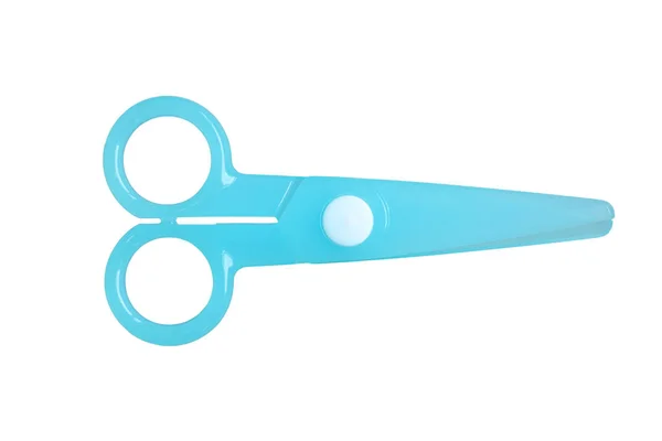 Cyan Plastic Children Safety Scissors Isolated White Background — Stock Photo, Image