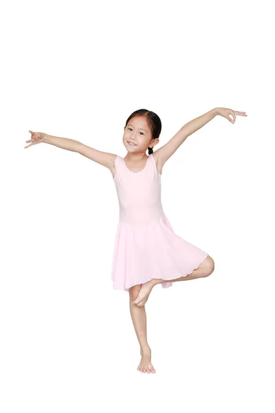 Krásná Malá Asijské Dítě Dívka Růžové Sukně Izolované Bílém Pozadí — Stock fotografie