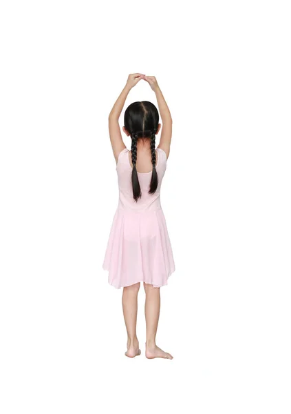 Pequena Menina Asiática Bailarina Couro Rosa Isolado Fundo Ciano Miúdo — Fotografia de Stock