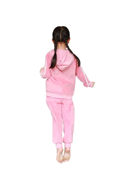 Mignon Petite Fille Enfant Survêtement Rose Tissu Sport Sautant Sur — Photo