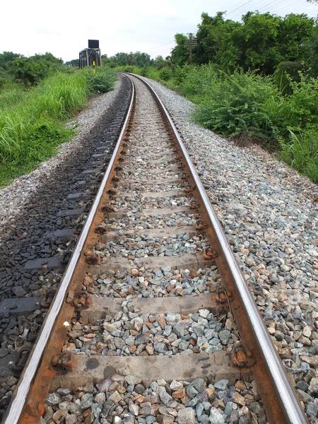 Steel Support Rails Concrete Sleepers Strewn Gravel — Stock Photo, Image