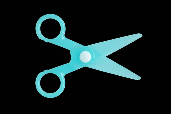 Cyan Plastic Children Safety Scissors Isolated Black Background — Stock Photo, Image