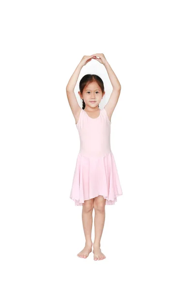 Pequena Menina Asiática Bailarina Saia Tutu Rosa Isolada Fundo Branco — Fotografia de Stock