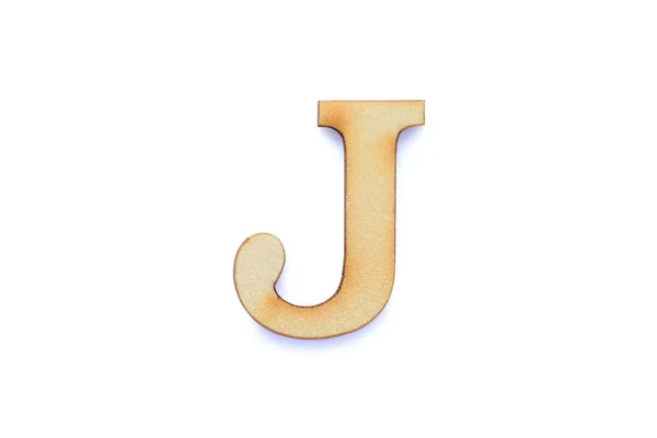 白の背景に影が隔離されたアルファベット文字の木製フォント 英語平木文字J — ストック写真