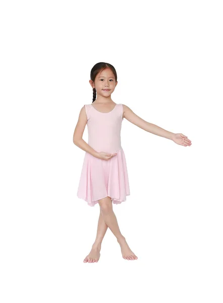 Entzückendes Kleines Mädchen Übt Ihr Ballett Isoliert Auf Weißem Hintergrund — Stockfoto