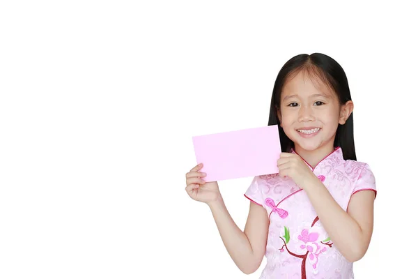 Glückliches Kleines Asiatisches Kindermädchen Rosa Traditionellem Cheongsam Kleid Lächelnd Während — Stockfoto