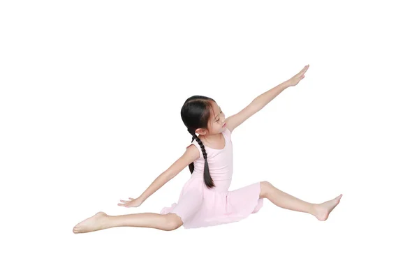 Asiática Niña Bailarina Bailarina Ballet Estiramiento Aislado Sobre Fondo Blanco — Foto de Stock