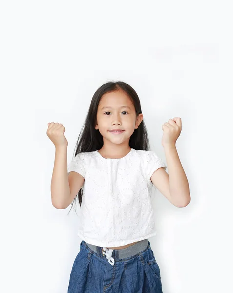 Retrato Bela Menina Criança Asiática Com Postura Luta Sobre Fundo — Fotografia de Stock