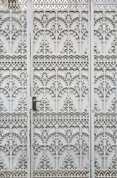 White Steel Fence Metal Door Thai Style Pattern — Stock Photo, Image