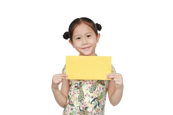 Frohes Chinesisches Neues Jahr Asiatisches Kleines Mädchen Mit Cheongsam Lächelnd — Stockfoto