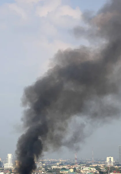 Pollution Air Avec Fumée Noire Flottant Dans Ville Bangkok — Photo