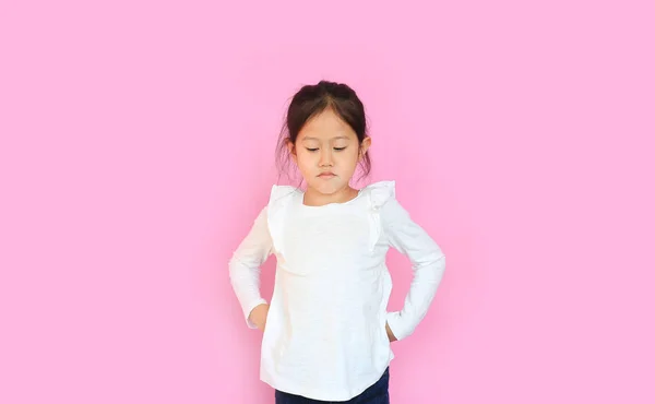 Infeliz Asiático Pequena Criança Menina Com Olhar Para Baixo Criança — Fotografia de Stock