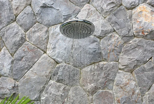 Outdoors Shower Stone Wall Swimming Pool — Stock Photo, Image