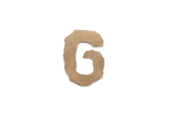 字母字母字体隔离在白色背景上 英国扁平棕色撕破纸字G — 图库照片
