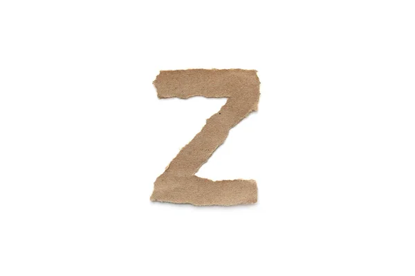 字母字母字体隔离在白色背景上 英国扁平棕色撕破纸字Z — 图库照片