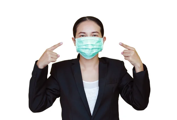 Portrait Asian Business Woman Wearing Medical Shielding Mask Isolated White — Stok Foto