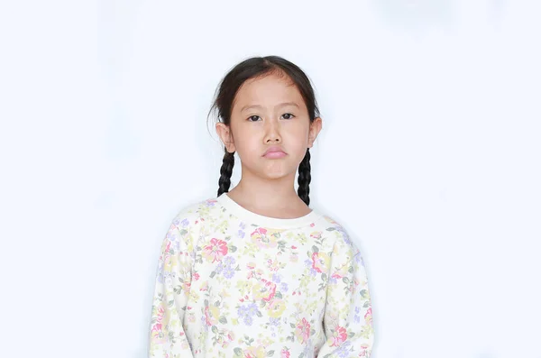 Funny Face Satisfied Asian Little Child Girl White Background — Stock Photo, Image