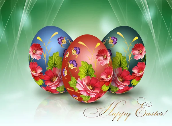 Feliz Pascua. Hermosos huevos pintados sobre un fondo brillante — Foto de Stock