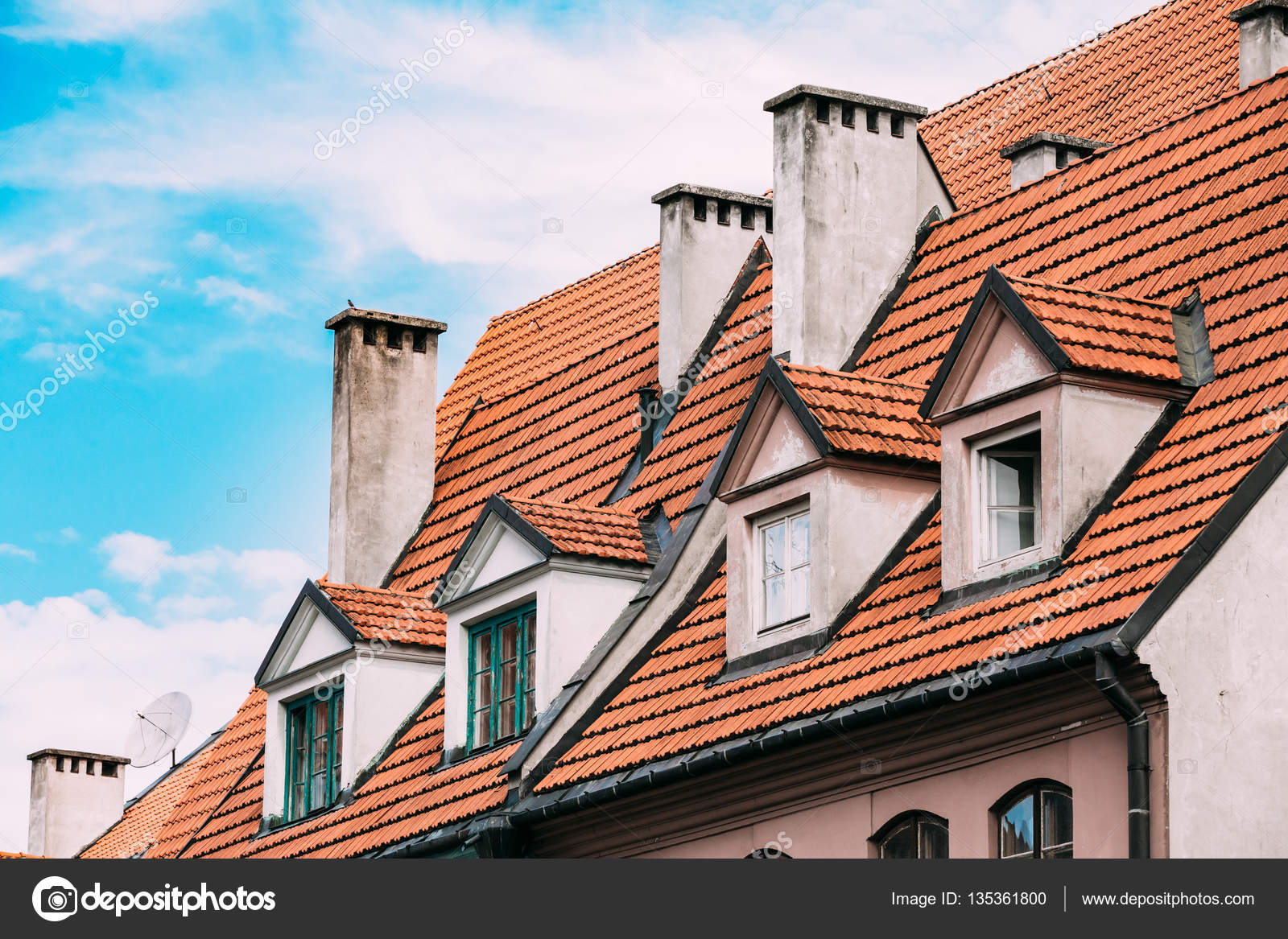 Riga Latvia Mansard Tile Roof With Four Gable Fronted Dormer