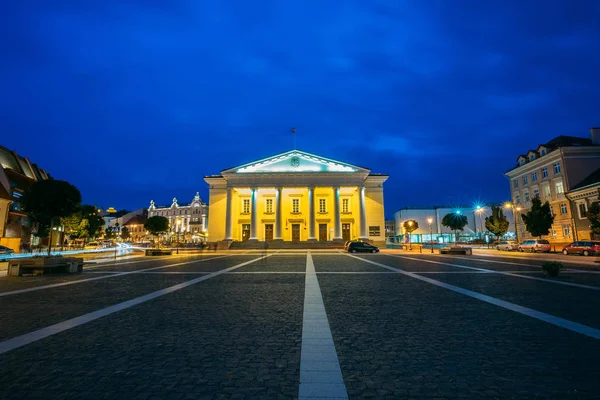 Vilnius Lithuania. Illuminated Town Council In Evening Didzioji Street