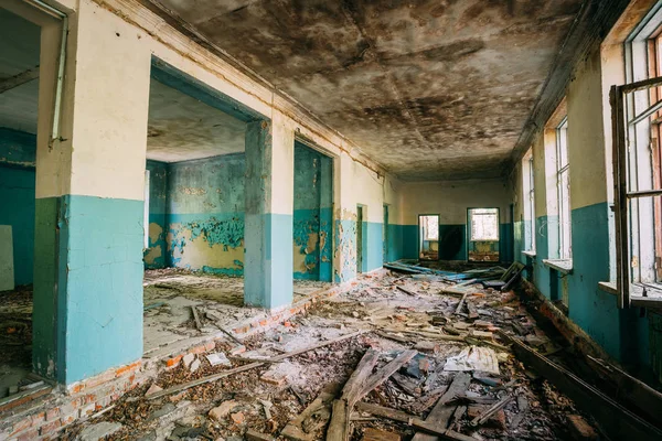 Ruined Hall Of Abandoned School After Chernobyl Nuclear Disaster