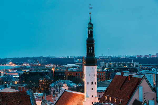 Tallinn, Estonia. Tower Of Church Of Holy Ghost Or Holy Spirit In Winter