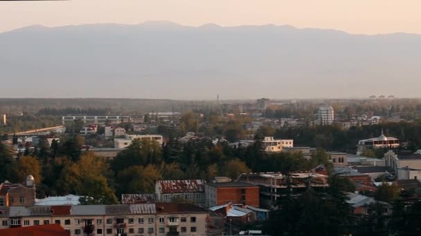 Kutaisi, Georgia. Cityscape In Sunny Autumn Evening (em inglês). Pan, Panorama — Vídeo de Stock