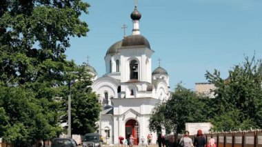 Polotsk, Belarus. Polotsk 'taki Aziz Euphrosyne Manastırı Kutsal Haç' ın Ortodoks Kilisesi ve Tanrı 'nın Dönüşümü