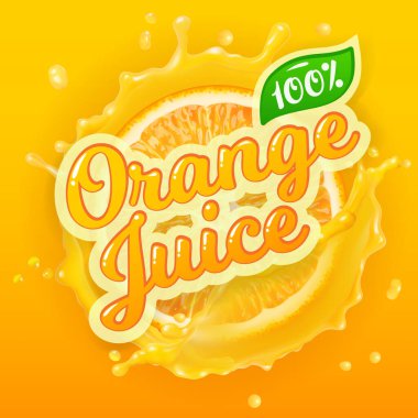 Arka planda portakal suyu için portakal dilimli vektör logosu