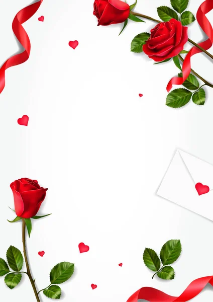 Vertikale Vektor Grußkarten Mit Realistischen Rosen Kann Als Einladungskarte Für — Stockvektor