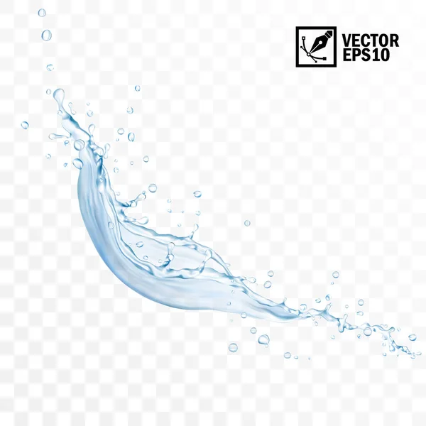 3d Realisztikus átlátszó elszigetelt vektor alá fröccsenő víz cseppekkel, szerkeszthető kézzel készített háló — Stock Vector