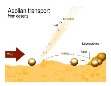 Çöller Aeolian taşıma. Aeolian süreçleri