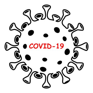 Coronavirus COVID-19 simgesi. Beyaz arka planda siyah bir virüs izi var. İzole. Çin patojen solunum yolu enfeksiyonu (Asya gribi salgını). Grip salgını. Corona-virüsü Virion. MERS-Cov (Orta Doğu Solunum Coronavirus Sendromu). konsept. vi