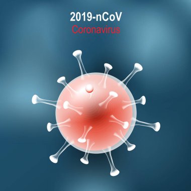 Coronavirus hastalığı. Virion of COVID-19 mavi arka planda. Vektör çizimi. Mikroskop altında. MERS-Cov. Romantik Coronavirüs