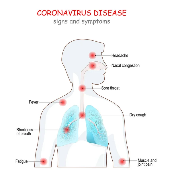 Covid Coronavirus 2019 Ncov Symptomen Silhouet Van Een Man Met — Stockvector