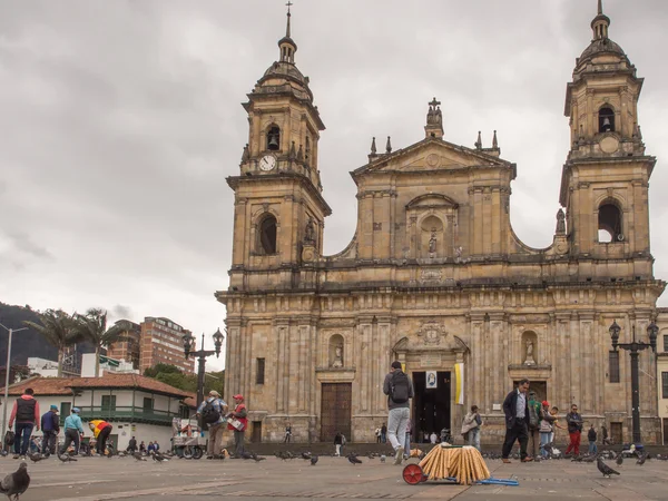 Holubů. Holubi a turisty na náměstí Bolívar v Bogota — Stock fotografie