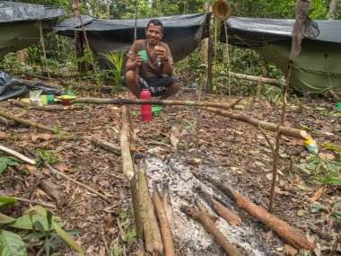 Orman kampı. CAM Amazonlar ormanda