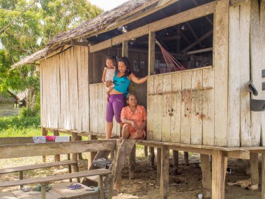 Orman köyde. Amazon ormanları içinde küçük bir köy.