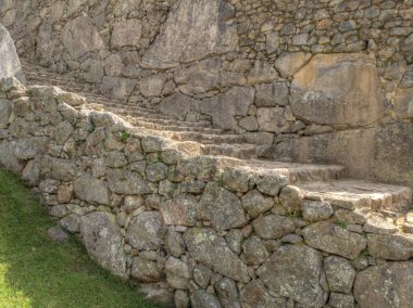 Machu Picchu, Peru - 22 Mayıs 2016: Antik Inca şehir duvar.