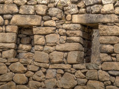 Machu Picchu, Peru - 22 Mayıs 2016: Antik Inca şehir duvar.