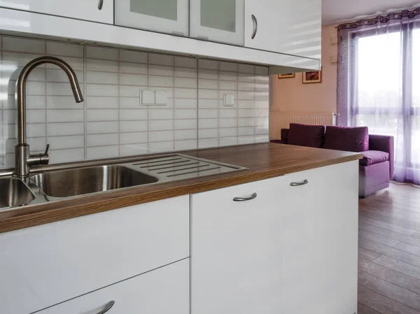New Furnished Apartment Small White Kitchen Window — Stock Photo, Image
