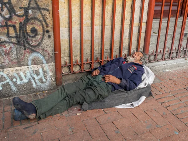 Homeless A Homeless Man Sleeping On The Street Bogota City Miserable Stock Photo