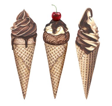 Suluboya dondurma seti beyaz arkaplanda izole.