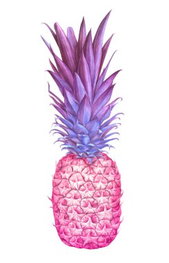 Beyaz arka plan üzerinde izole suluboya pembe ananas. 