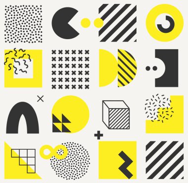 Parlak, kalın geometrik şekillere sahip minimalist, pürüzsüz bir desen. Hipster Memphis tarzı.